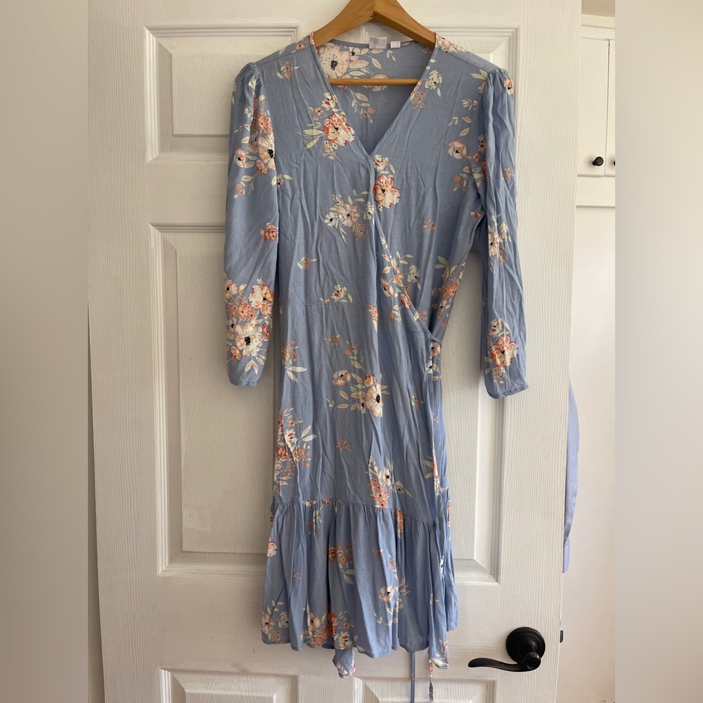 New GAP Blue Ruffled Tiered Wrap Sundress with Bishop Sleeves